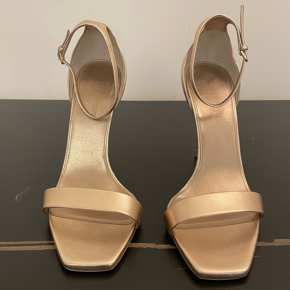 YSL Yves Saint Laurent Metallic Rose Gold Leather Amber Sandals Size 39.5 - Picture 4 of 16